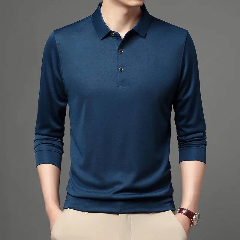 Spring and Autumn Long Sleeve Polo Shirt Polo Collar Solid Men's Long Sleeve T-shirt