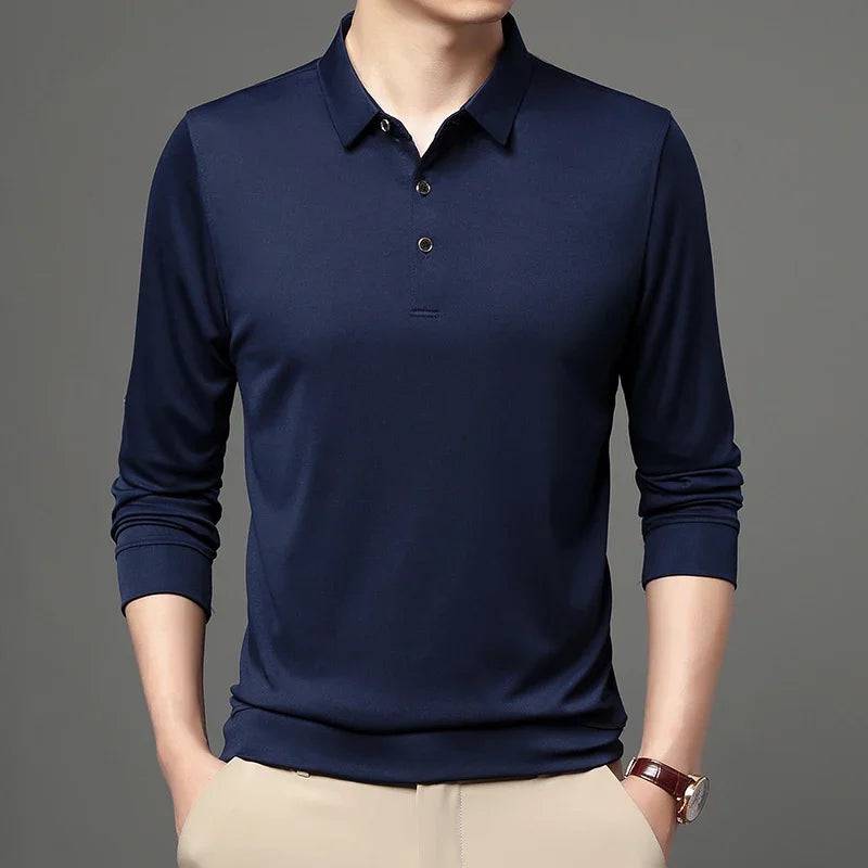 Spring and Autumn Long Sleeve Polo Shirt Polo Collar Solid Men's Long Sleeve T-shirt