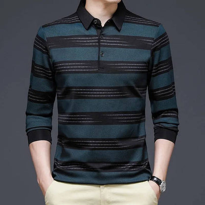 Men's Striped Polo Shirt Long Sleeve