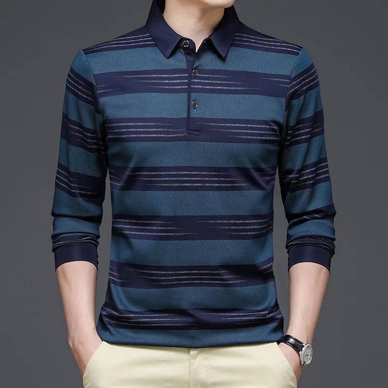 Men's Striped Polo Shirt Long Sleeve