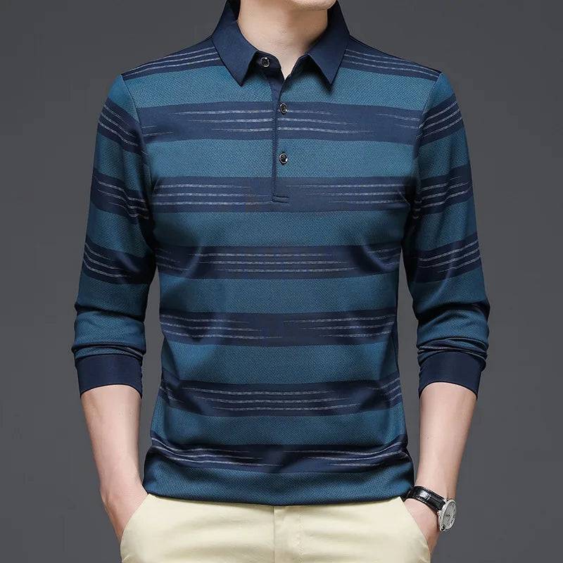 Men's Striped Polo Shirt Long Sleeve