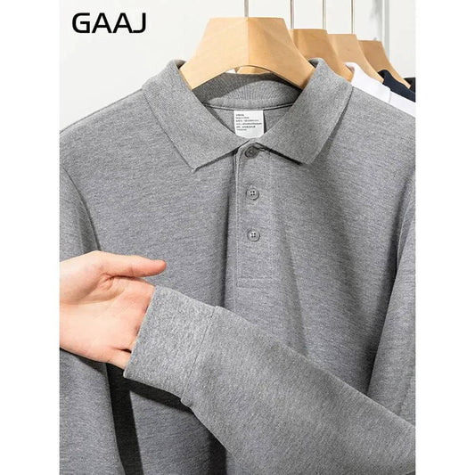 Mens Polo Cotton Long Sleeve Casual Business 250gsm 8.8oz