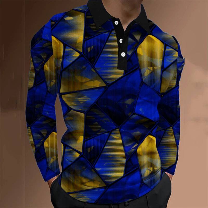 Men's Polo Shirt 3D Optical Long Sleeve Shirts