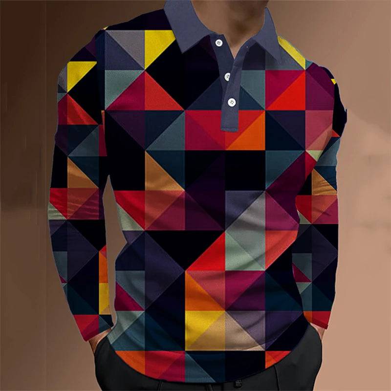 Men's Polo Shirt 3D Optical Long Sleeve Shirts