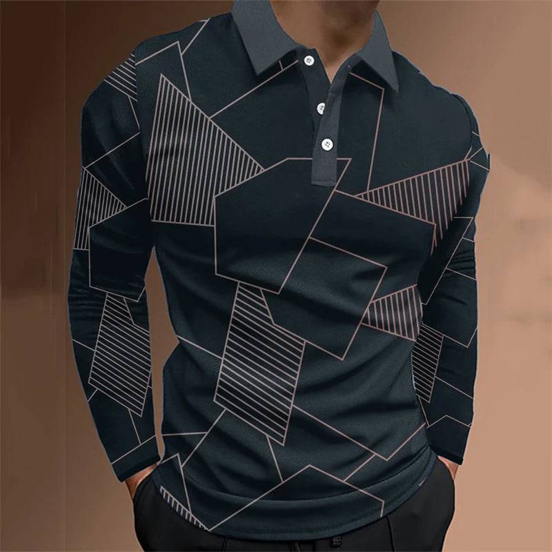 Men's Polo Shirt 3D Optical Long Sleeve Shirts