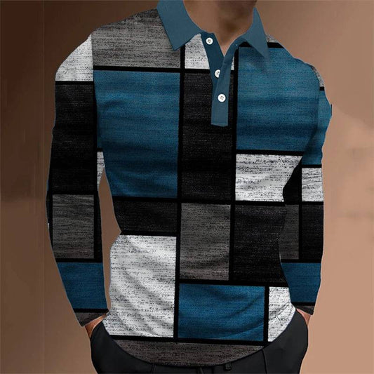 Men's Polo Shirt 3D Optical Long Sleeve Shirts