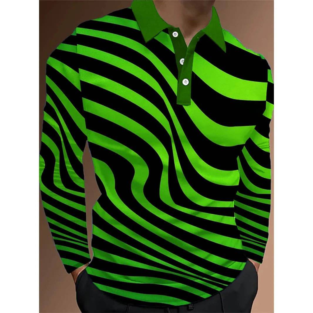 Men's Polo Shirt 3D Optical Long Sleeve Shirts