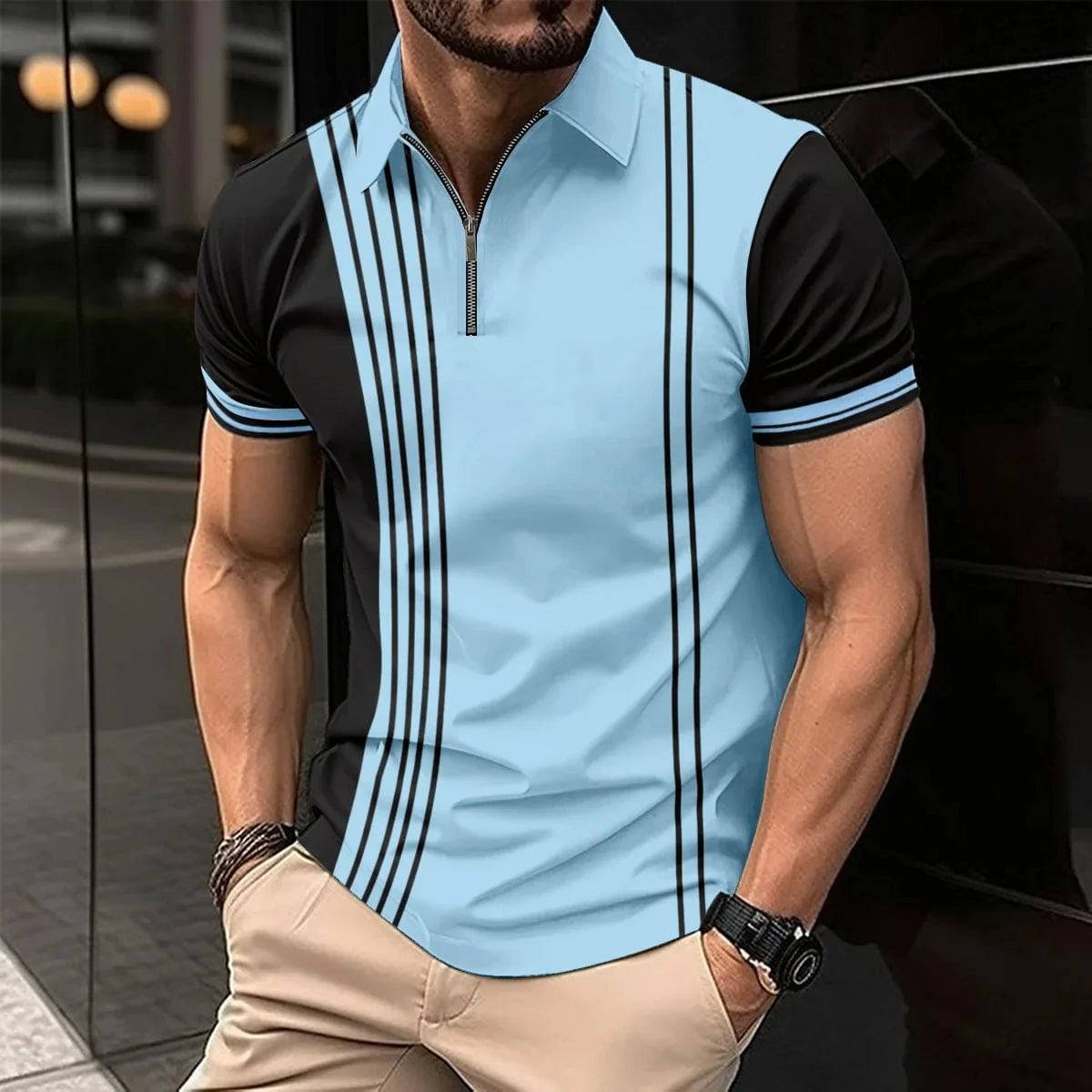 Triped Polo Shirt Summer Men's