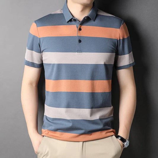 Cotton  Striped Polo Short Sleeve Shirt Men