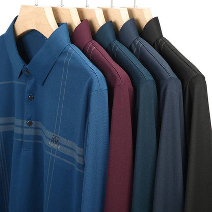 Men's Business Stripe Printed Long Sleeve Polo Shirt