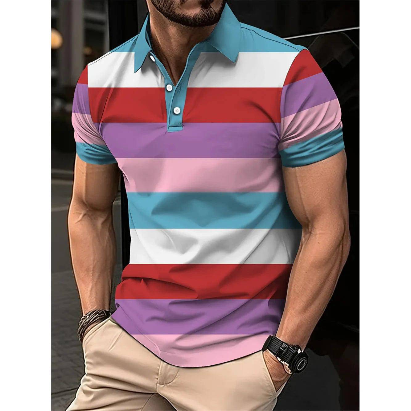 Men's Short Polo Lapel 3D Digital Printed