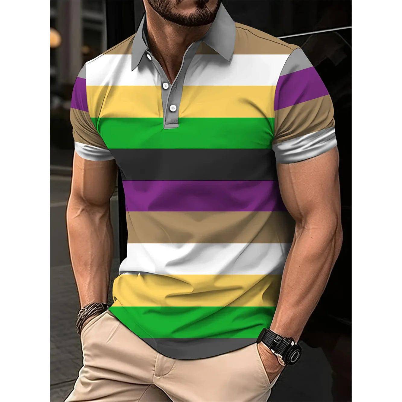 Men's Short Polo Lapel 3D Digital Printed