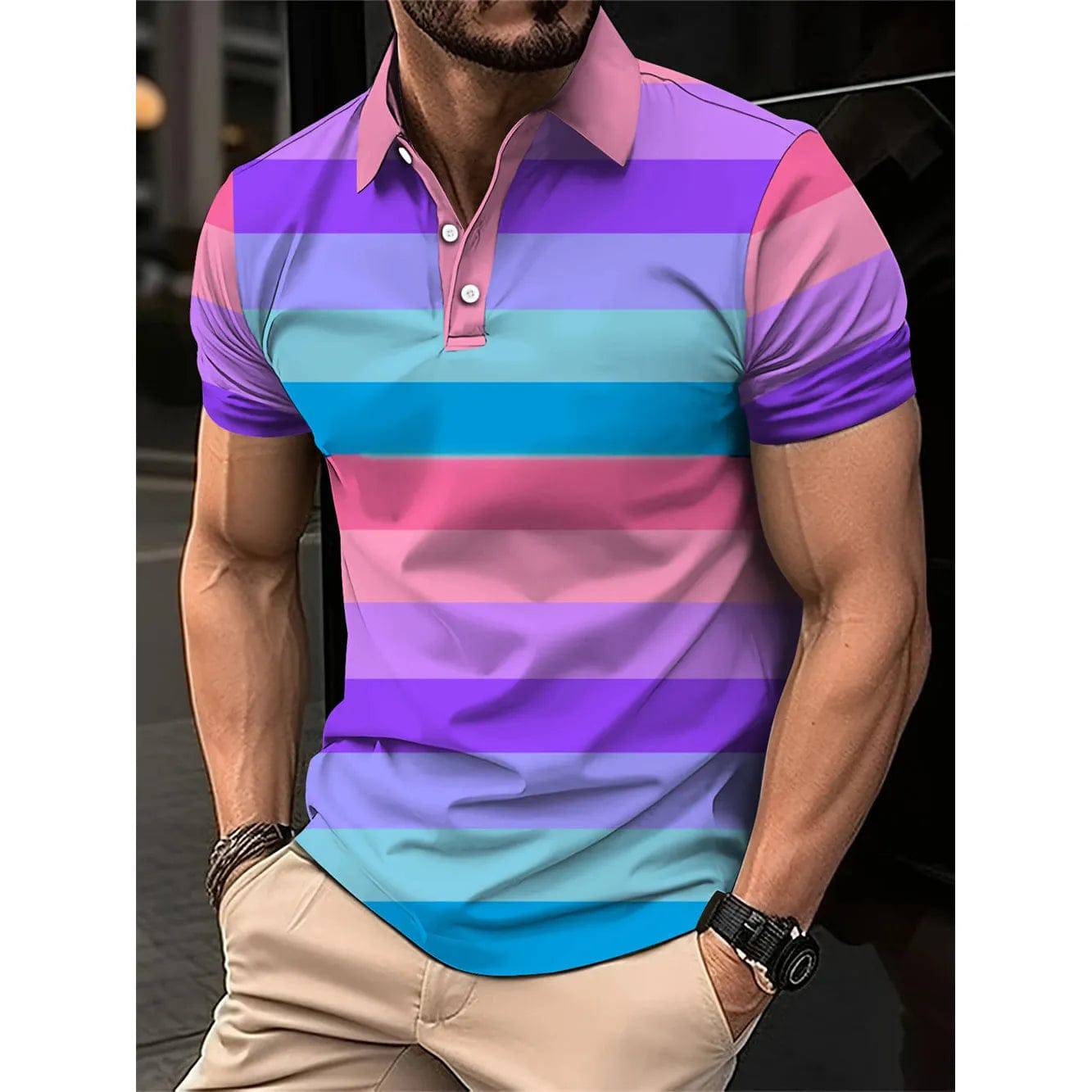 Men's Short Polo Lapel 3D Digital Printed