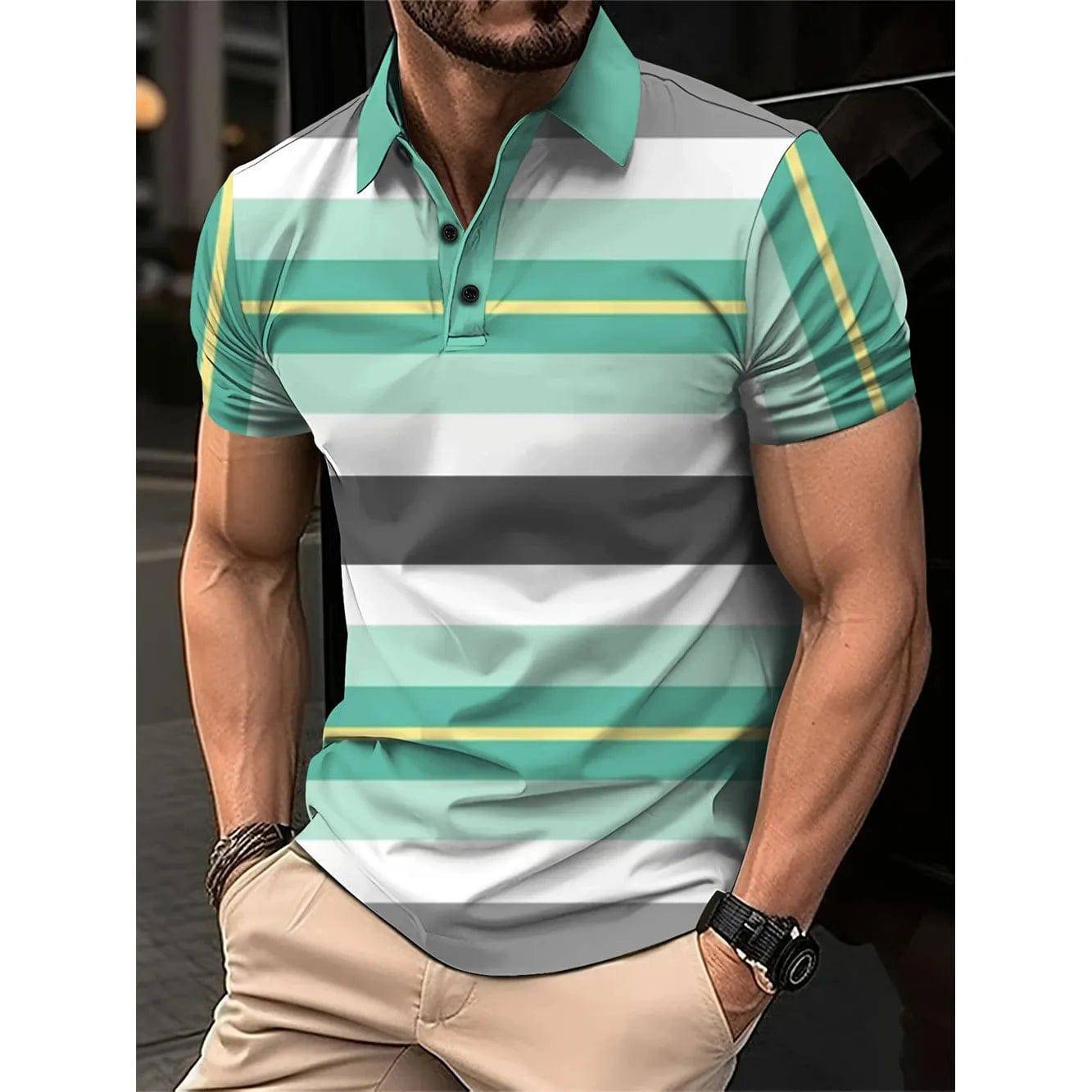 Men's Short Polo Lapel 3D Digital Printed