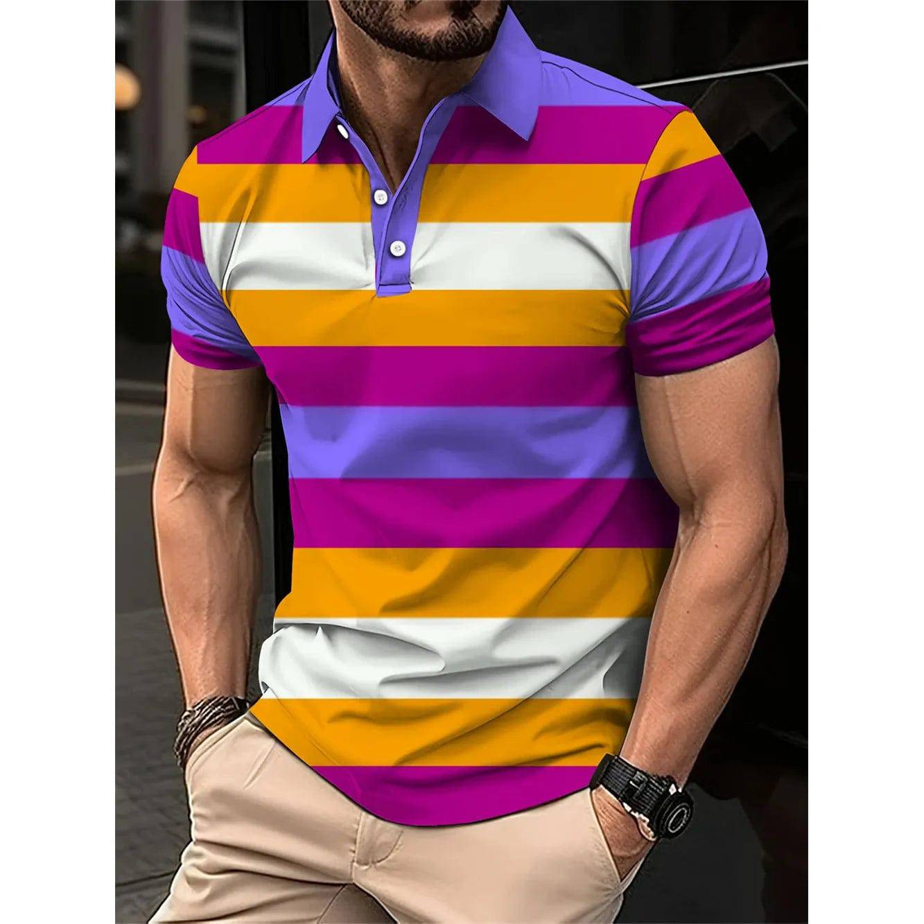 Men's Short Polo Lapel 3D Digital Printed