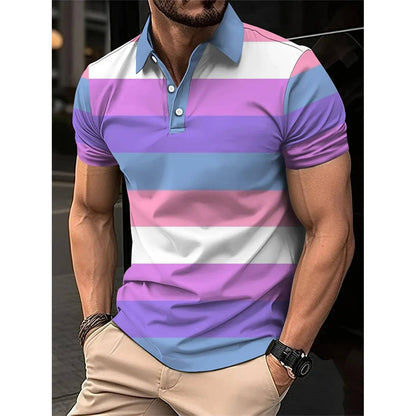 Men's Short Polo Lapel 3D Digital Printed