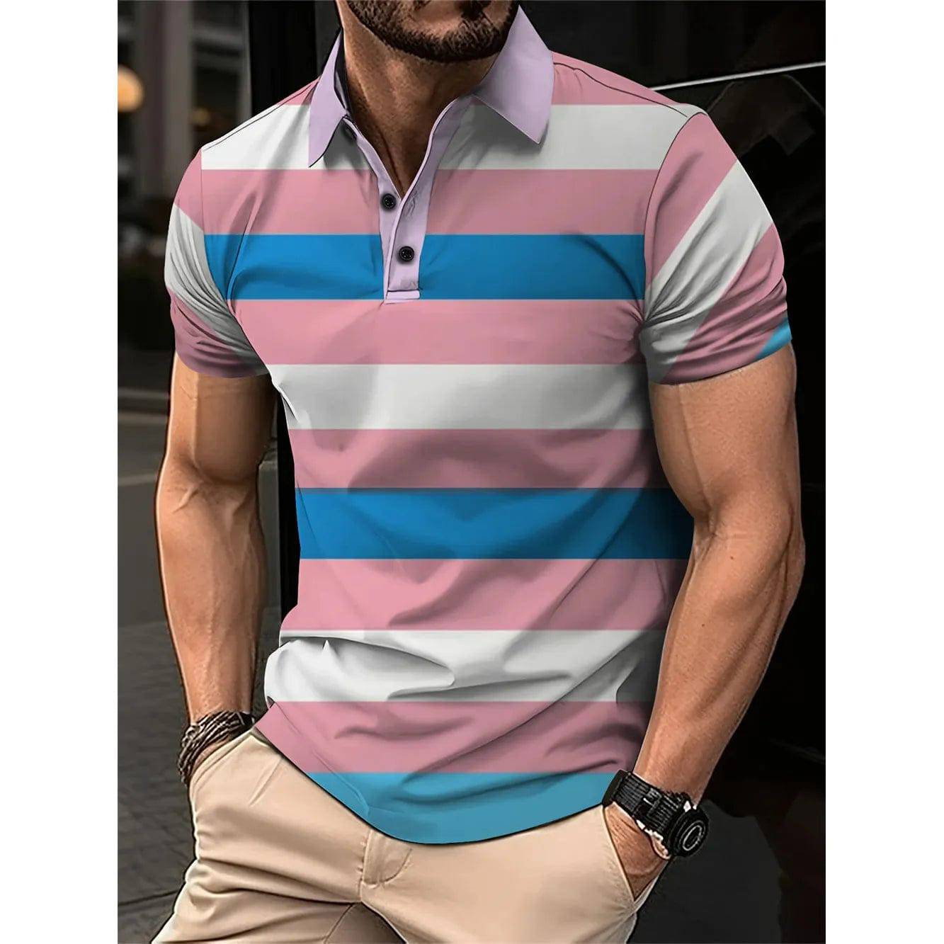 Men's Short Polo Lapel 3D Digital Printed