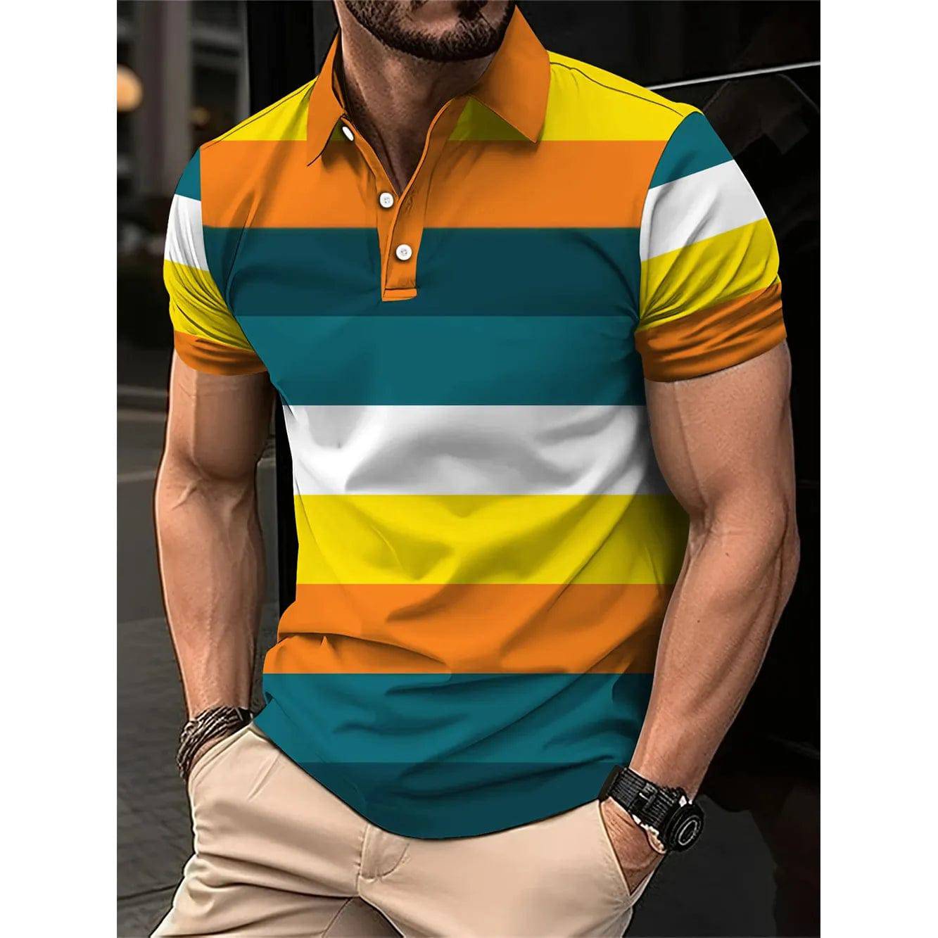 Men's Short Polo Lapel 3D Digital Printed