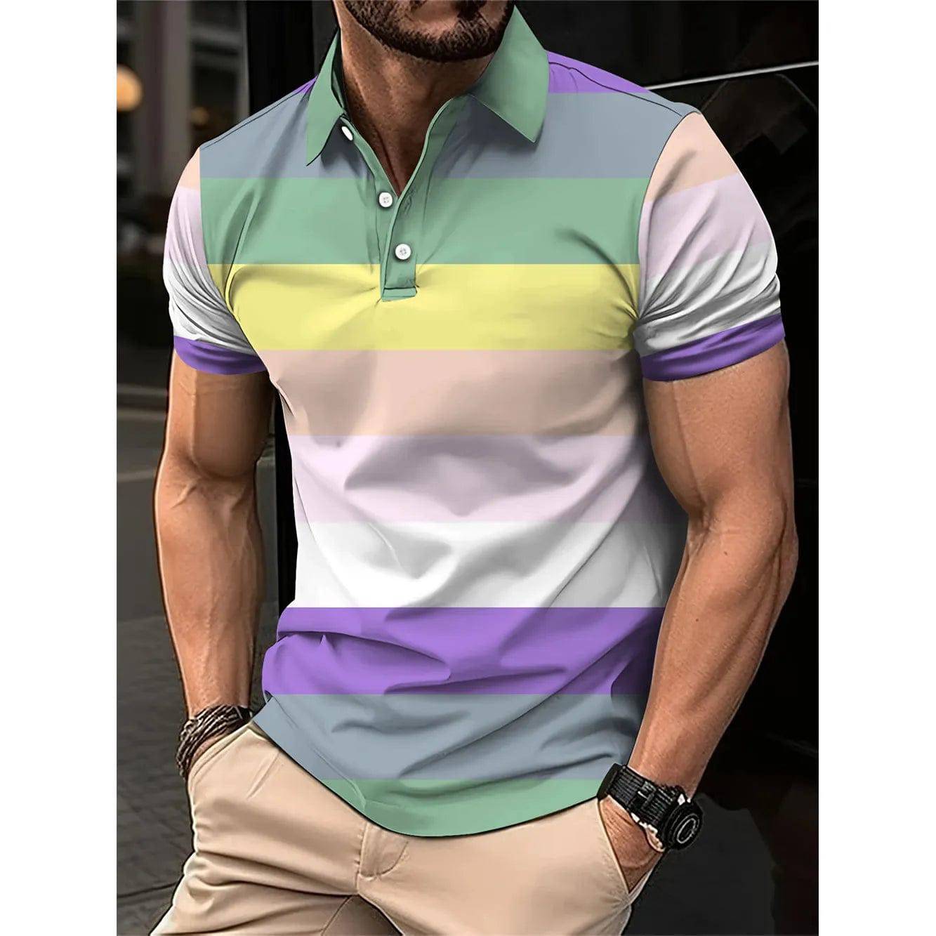 Men's Short Polo Lapel 3D Digital Printed