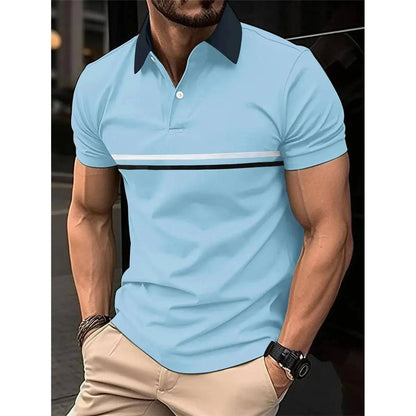 Men's Polo Shirt Striped Personality Button Lapel