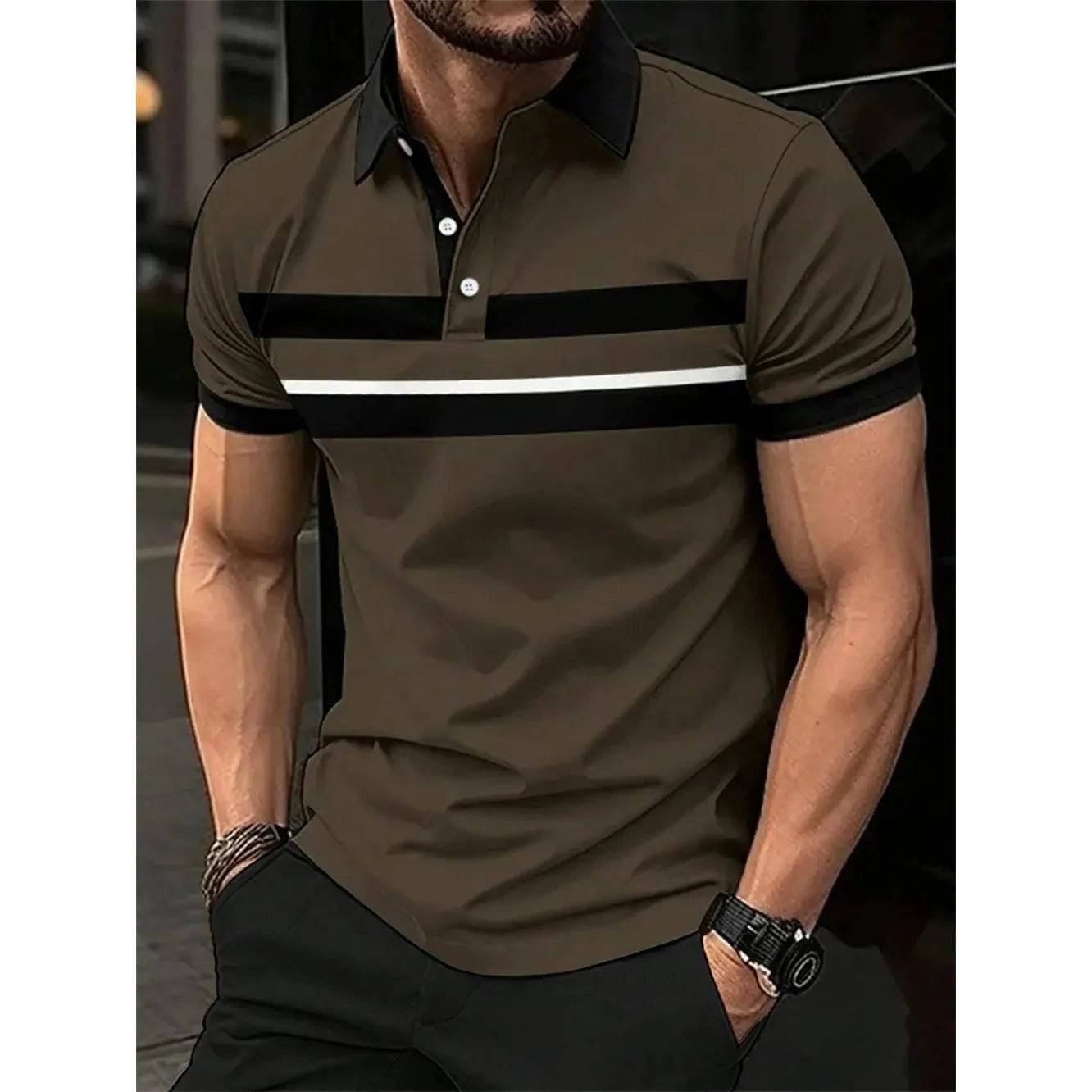 Men's Polo Shirt Striped Personality Button Lapel