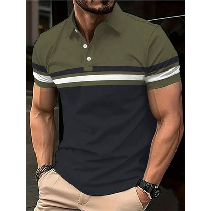 Men's Polo Shirt Striped Personality Button Lapel