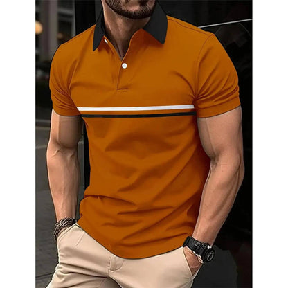 Men's Polo Shirt Striped Personality Button Lapel