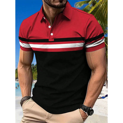 Men's Polo Shirt Striped Personality Button Lapel