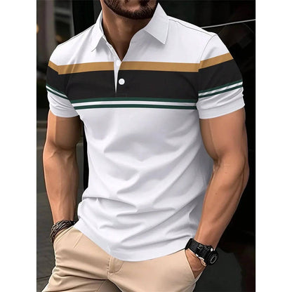 Men's Polo Shirt Striped Personality Button Lapel