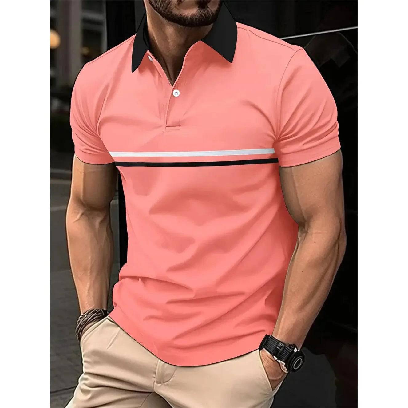 Men's Polo Shirt Striped Personality Button Lapel