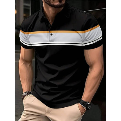 Men's Polo Shirt Striped Personality Button Lapel