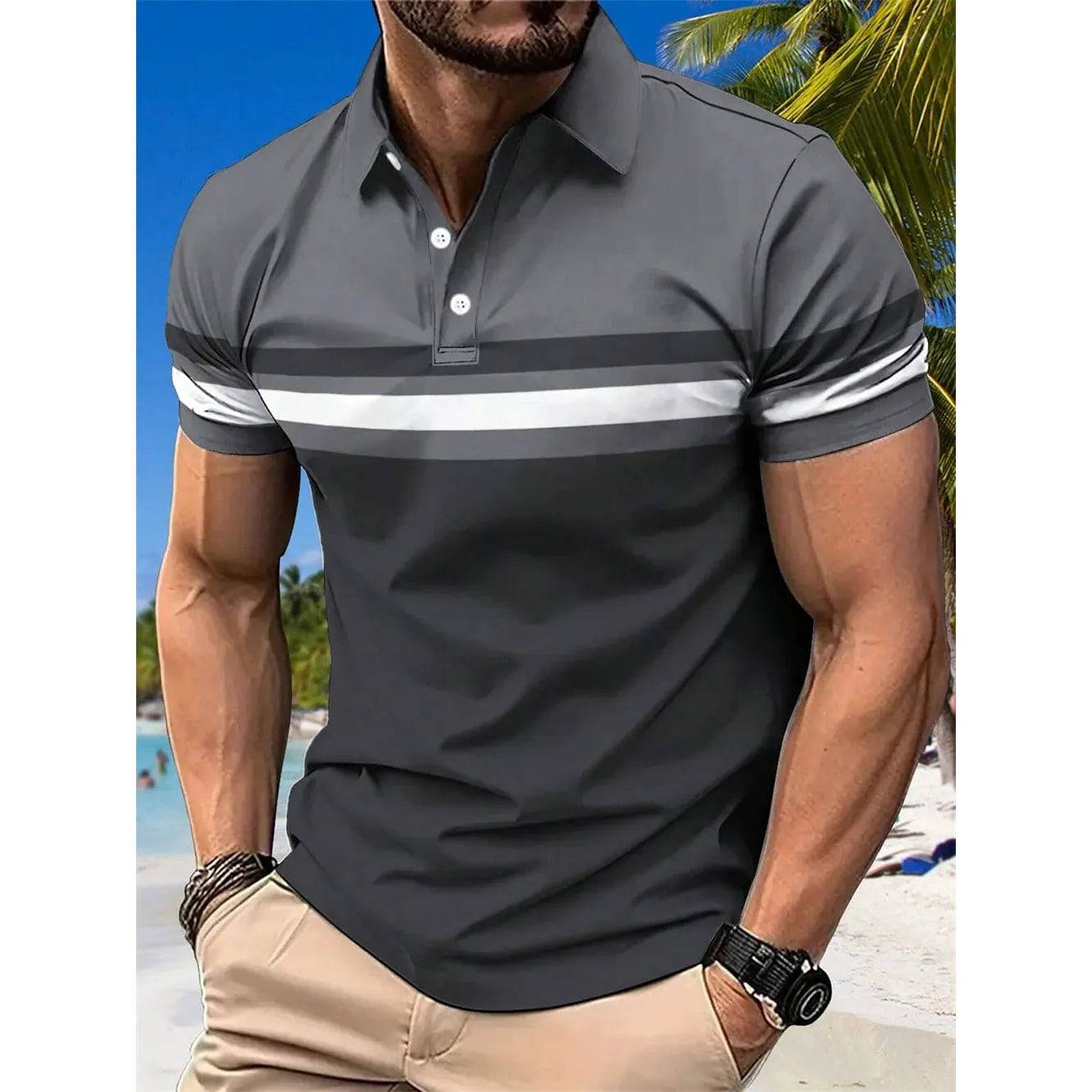 Men's Polo Shirt Striped Personality Button Lapel