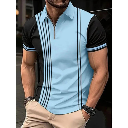 Men's Casual Slim Fit Short Sleeve 3D Printing Golf Polo Shirt S