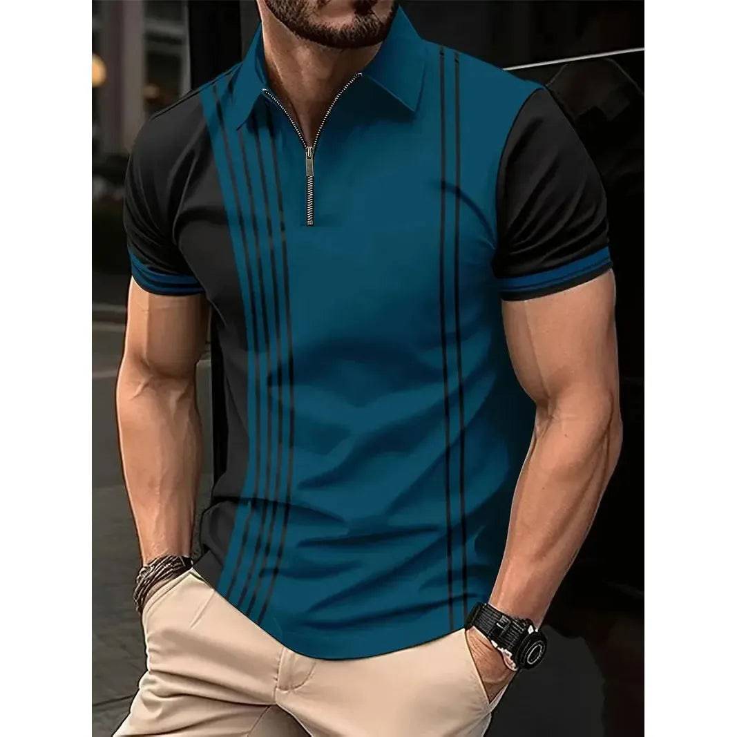 Men's Casual Slim Fit Short Sleeve 3D Printing Golf Polo Shirt S