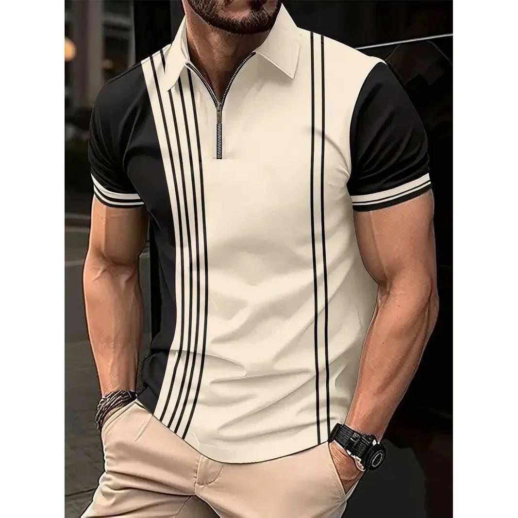 Men's Casual Slim Fit Short Sleeve 3D Printing Golf Polo Shirt S