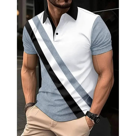 Men's Casual Slim Fit Short Sleeve 3D Printing Golf Polo Shirt S