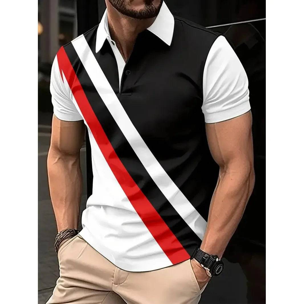 Men's Casual Slim Fit Short Sleeve 3D Printing Golf Polo Shirt S