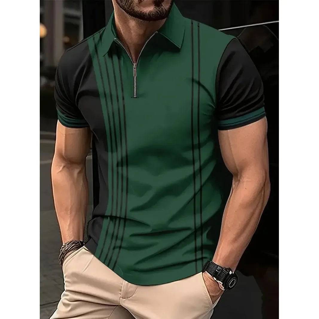 Men's Casual Slim Fit Short Sleeve 3D Printing Golf Polo Shirt S