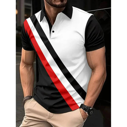 Men's Casual Slim Fit Short Sleeve 3D Printing Golf Polo Shirt S