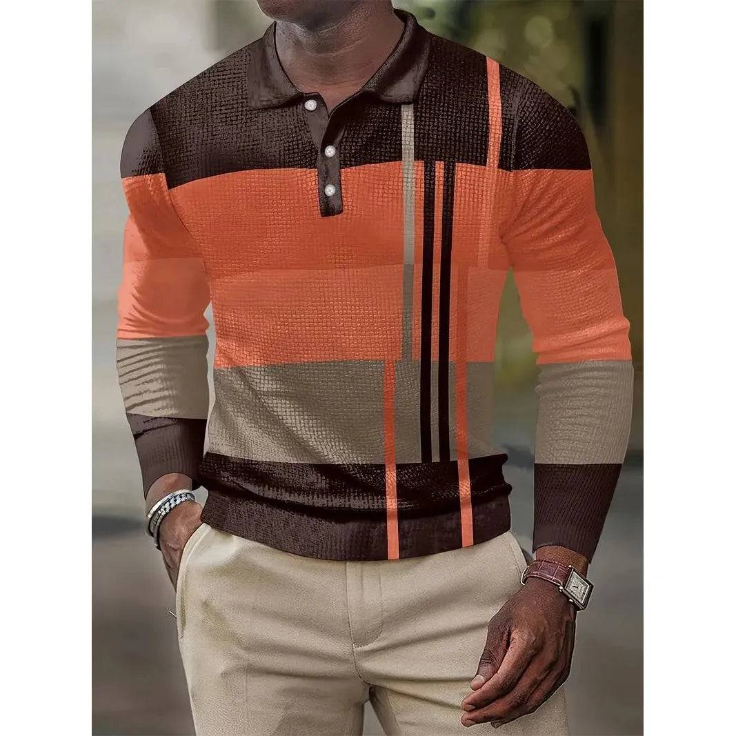 Men's  Long Sleeve Casual Stripe Stitching Polo Shirt