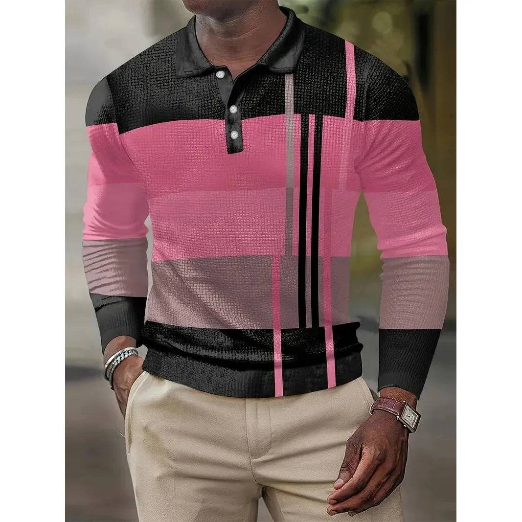 Men's  Long Sleeve Casual Stripe Stitching Polo Shirt