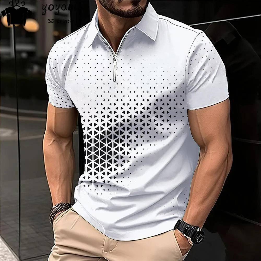 Men's Polo Shirt Lapel Striped Short Sleeve Letter Printed