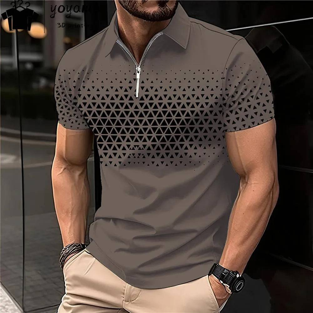 Men's Polo Shirt Lapel Striped Short Sleeve Letter Printed