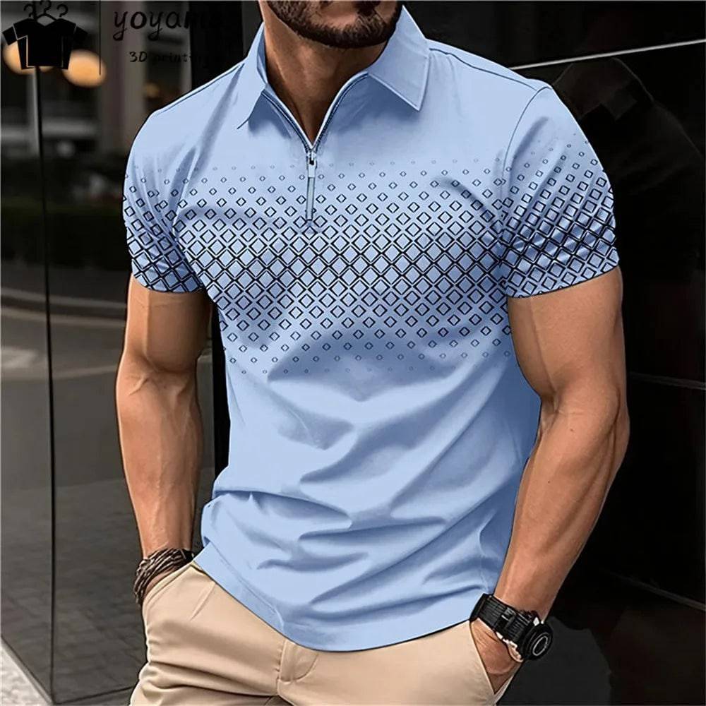 Men's Polo Shirt Lapel Striped Short Sleeve Letter Printed