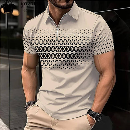 Men's Polo Shirt Lapel Striped Short Sleeve Letter Printed