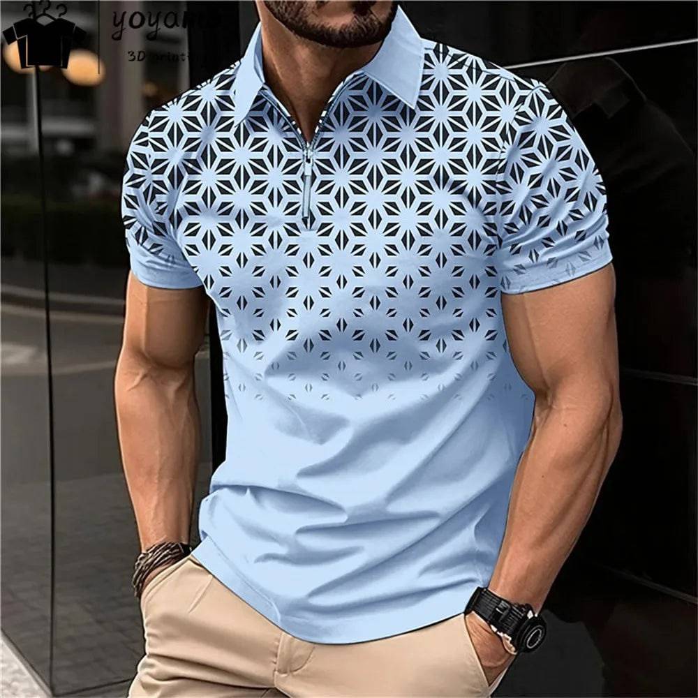 Men's Polo Shirt Lapel Striped Short Sleeve Letter Printed