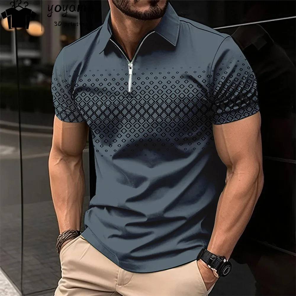 Men's Polo Shirt Lapel Striped Short Sleeve Letter Printed