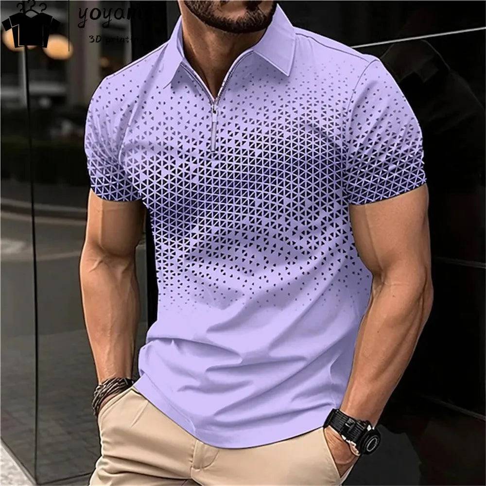 Men's Polo Shirt Lapel Striped Short Sleeve Letter Printed