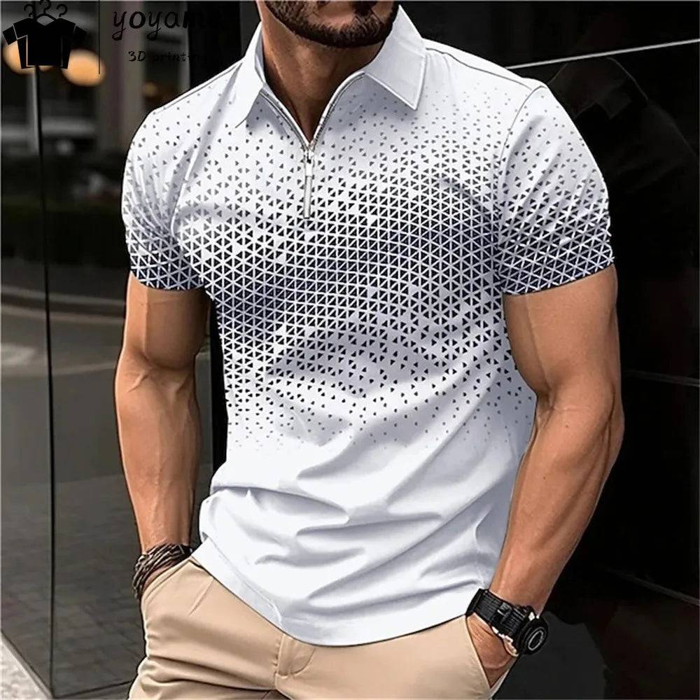 Men's Polo Shirt Lapel Striped Short Sleeve Letter Printed