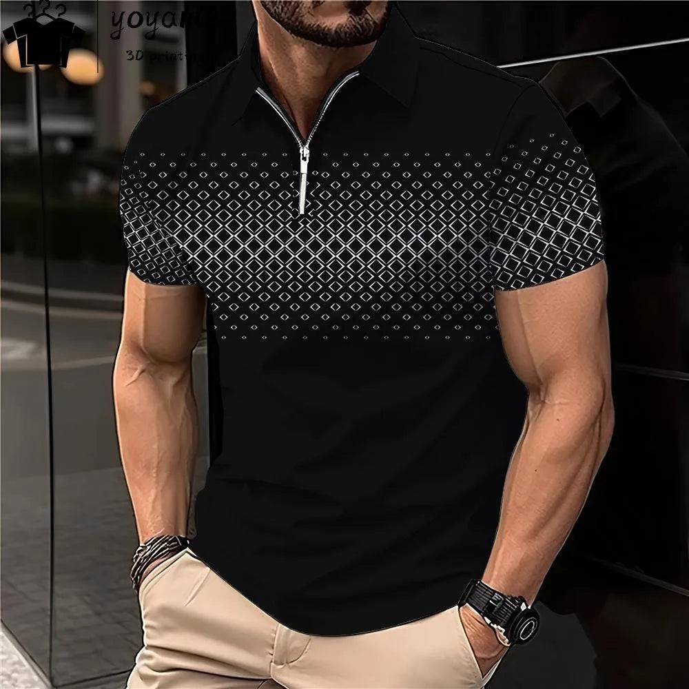 Men's Polo Shirt Lapel Striped Short Sleeve Letter Printed